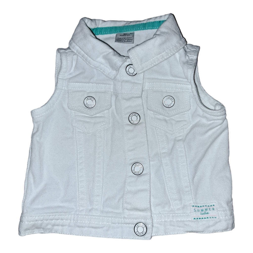 Carters White Denim Snap Jean Vest Casual Baby Girl Infant Size 6 Months